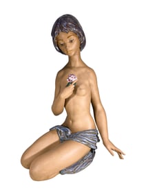 Lladro Nude with a Rose Porcelain Statue