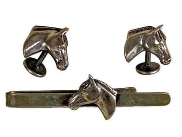 Lot of Horse Silverplate Tie Clip & Cufflinks