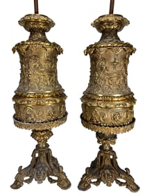 Antique Pair of Gilt Metal Lamp Bases