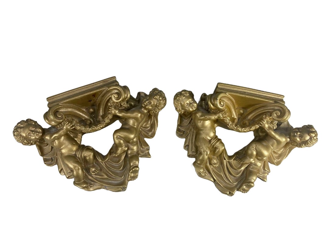 Pair of Gilt Composition Cherub Wall Brackets (1 of 4)