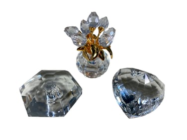 Swarovski Crystal Heart, Flowers Vase & Hexagonal Fig