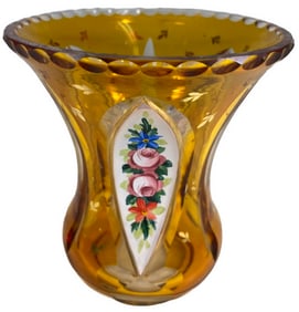Vintage Moser Style Enamel Amber Vase