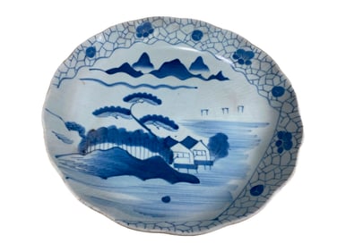 Antique Japanese Blue & White Porcelain Plate