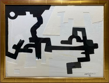 Geometric Collage & painting on Canvas, signed