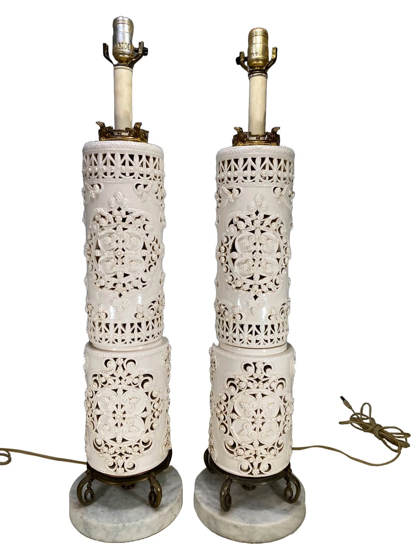 Vintage Chinese Pair of Porcelain & marble Lamps (1 of 5)