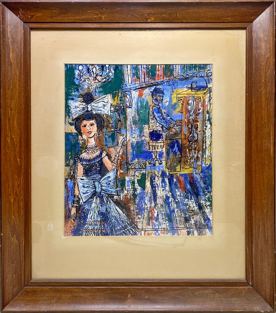 Vintage Gouache Painting, signed: Vintage Gouache Painting, signed. 28 x 24 x 1 1/2 in framed. 16 x 13 1/2 in unframed.Local Pick up call one day before to make an appointment. TO SHIP THIS ITEM IN USA OR INTERNATIONAL, PLEASE CONTACT