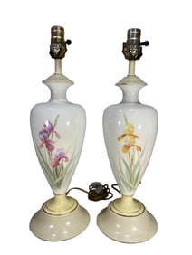 Vintage Pair of Porcelain & Wood Lamps