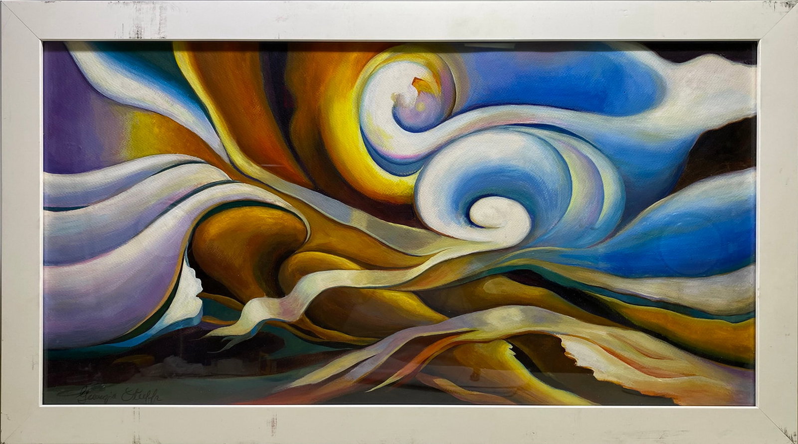 Georgia Okeeffe Art Work Painting: Georgia Okeeffe Art Work Painting. 18 1/4 x 32 3/4 x 7/8 in framed.Local Pick up call one day before to make an appointment. TO SHIP THIS ITEM IN USA OR INTERNATIONAL, PLEASE CONTACT THE SHIPPERS : 1)