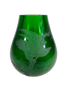 Vintage Etched Green Glass Vase