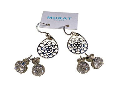 Murat, Paris 3 Silver & Glass Earings
