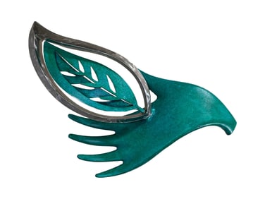 Hand & Leaf Painted Metal Sculture