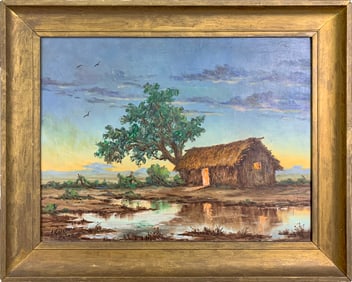 Signed Garcia BANON Oil on Cardboard Painting
