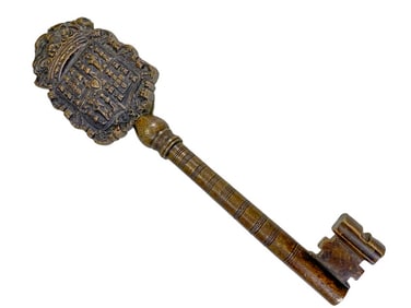 Antique Portuguese Coat of Arms Large Bronze Key