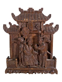 Antique Chinese Carved Wood Small Panel