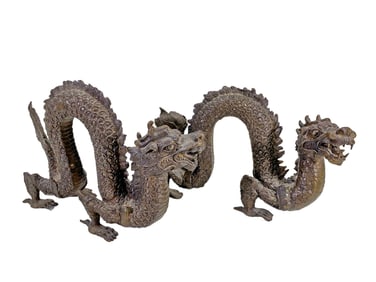 Chinese Pair of Bronze Dragons Sculptures