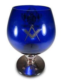 Masonic Big Blue Glass With 925 Silver Goblet