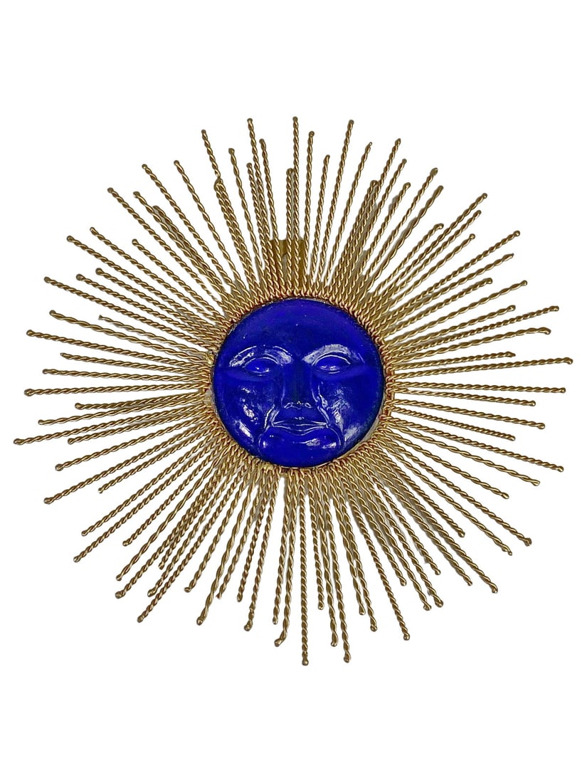 Great Gilt Brass & Glass Sun Wall Decoration: Great Gilt Brass & Glass Sun Wall Decoration. 12 in diameter.Local Pick up call one day before to make an appointment. TO SHIP THIS ITEM IN USA OR INTERNATIONAL, PLEASE CONTACT THE SHIPPERS : 1) UPS s