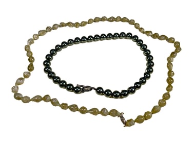 2 Vintage Glass & Black Stones Necklaces