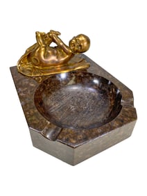 Antique French Gilt Bronze & Marble Baby Ashtray