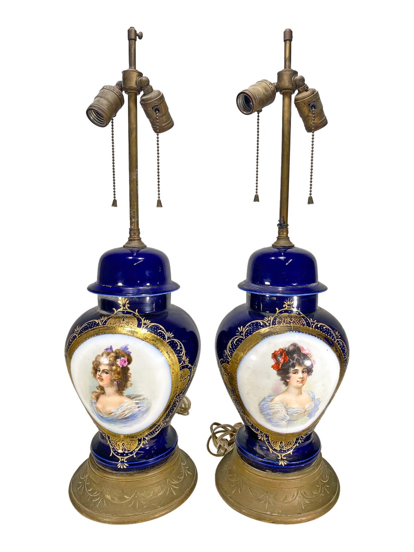 Vintage French Porcelain & Brass Table Lamps (1 of 6)