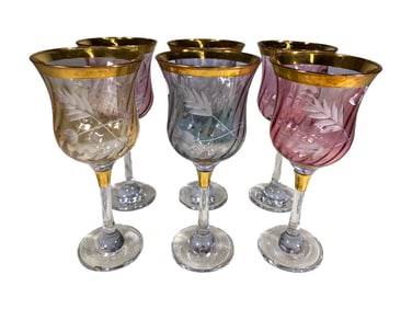 Vintage Bohemian Set of 6 Glass Water Goblets
