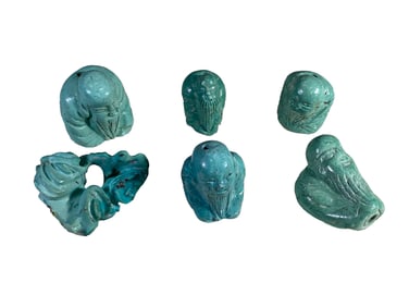 Vintage Set of 6 Carved Turquoise Mini Statues