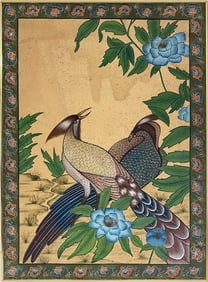 Antique Oriental Hand Painted on Probably Silk
