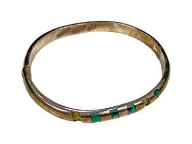 Vintage Sterling 925 & Malachite Bangle Bracelet