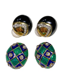 2 Probably St John Pairs of Enamel & Glass Earings