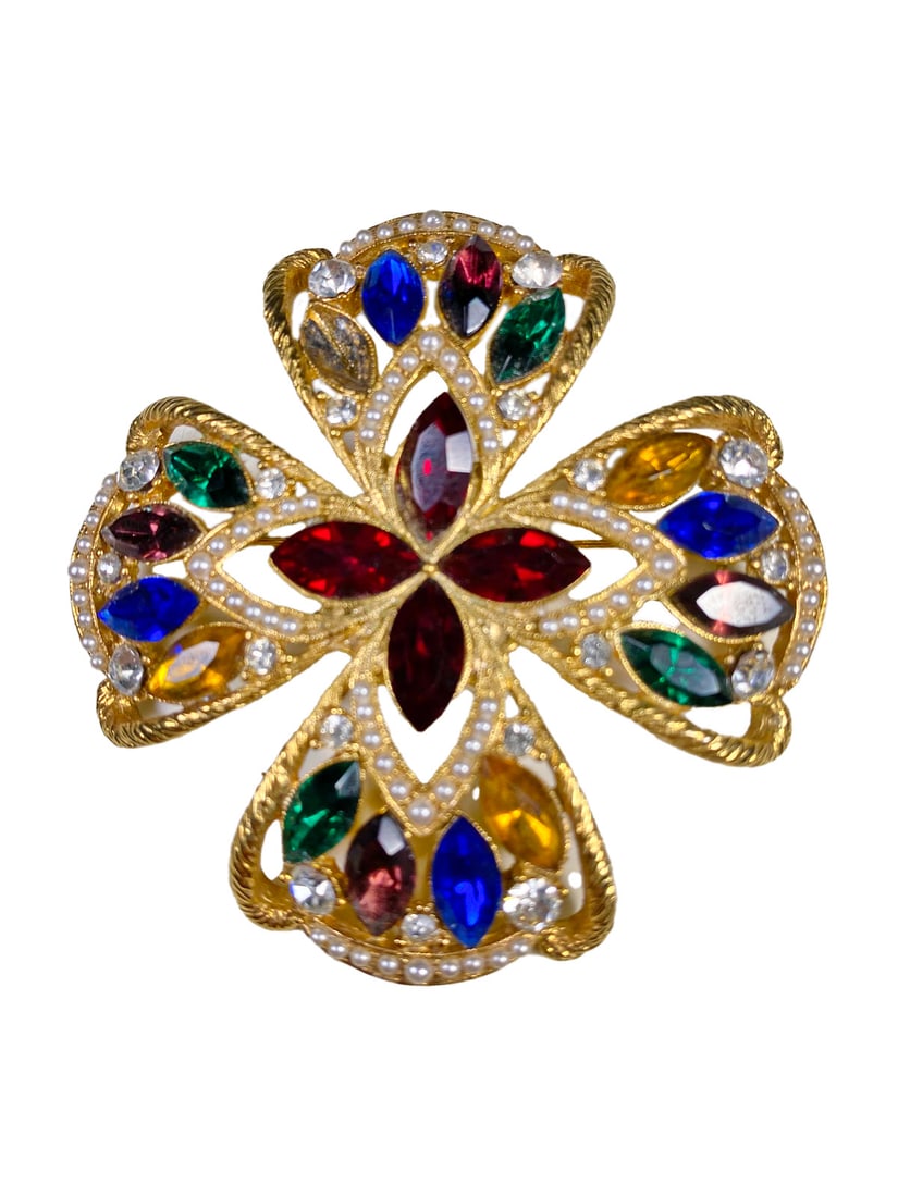 Vintage Goldplate & Glass Brooche: Vintage Goldplate & Glass Brooche. 2 1/2 in diameter.Local Pick up call one day before to make an appointment. TO SHIP THIS ITEM IN USA OR INTERNATIONAL, PLEASE CONTACT THE SHIPPERS : 1) UPS store1937
