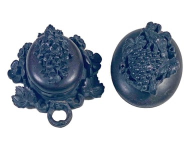 2 Antique Carved Wood Miniature Pill Boxes