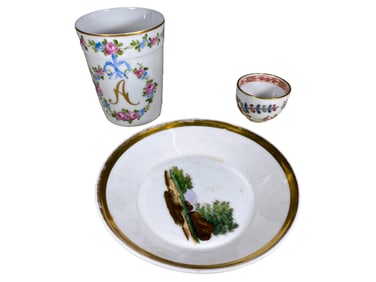Antique German Meissen Bowl & Other Plate & Cup