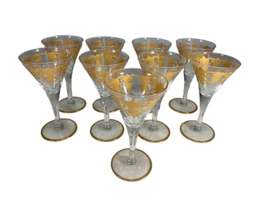Lot of 9 Etched Grapevines Liquor Glasses