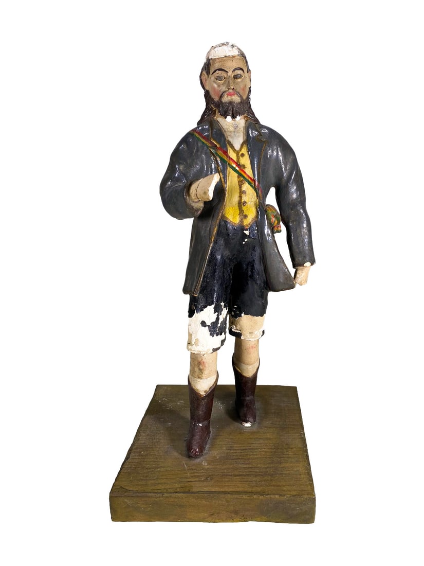 19th C European Plaster & Fabric Statue: 19th C European Plaster & Fabric Statue on a wood base. 11 5/8 x 4 7/8 x 5 1/4 in.Local Pick up call one day before to make an appointment. TO SHIP THIS ITEM IN USA OR INTERNATIONAL, PLEASE CONTACT TH