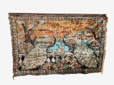 Vintage Silk & Cotton Peacock Tapestry