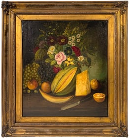 Antique European Oil on Board Still Life Painting