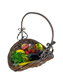 Vintage Wicker Basket with Glass Fruits