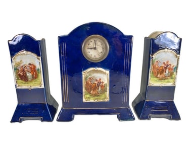 Vintage Czech Ceramic Clock set