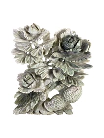 Vintage Carved Hard Stone Flowers Sculpture