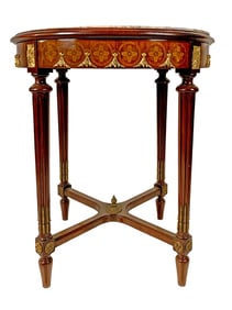 Antique French Bronze Ormolu & Marble Inlay Table