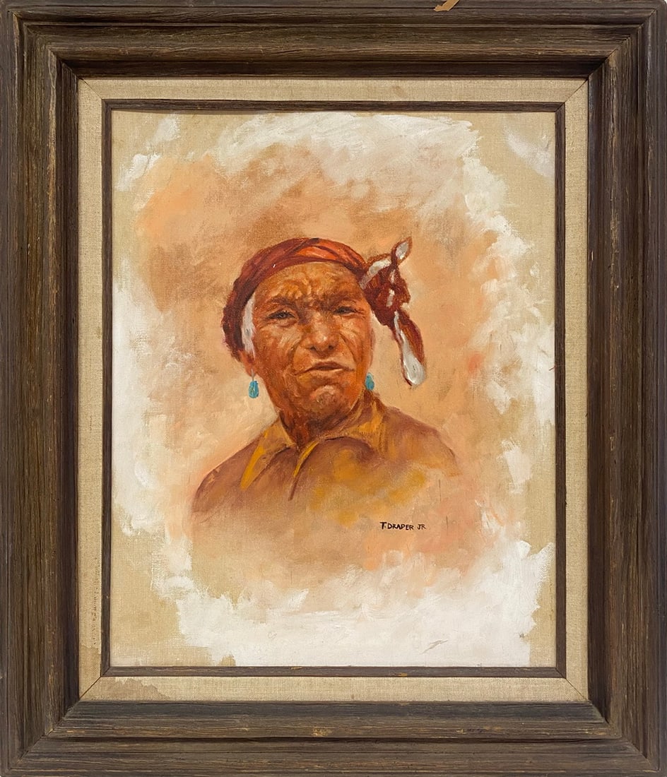 Signed T. Draper Jr Oil on Canvas on Board: Signed T. Draper Jr Oil on Canvas on Board. 27 3/8 x 23 3/8 in framed. 20 x 16 in unframed.Local Pick up call one day before to make an appointment. TO SHIP THIS ITEM IN USA OR INTERNATIONAL, PLEASE C