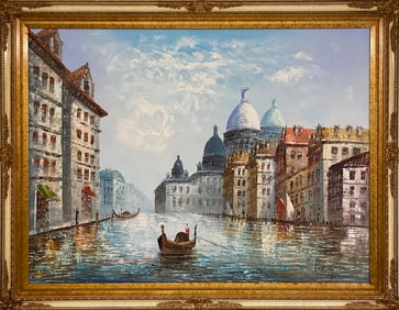 Signed Burnet Venice View Oil on Canvas Painting