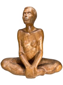 Large Carved Wood Nude Woman Seated Sculpture