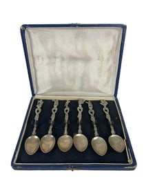 Vintage English Set of 6 Metal Spoons in a Box