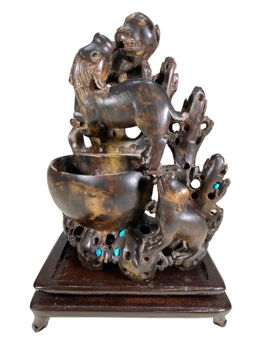 Vintage Chinese Carved Hard Stone Dogs Sculpture (1 of 5)