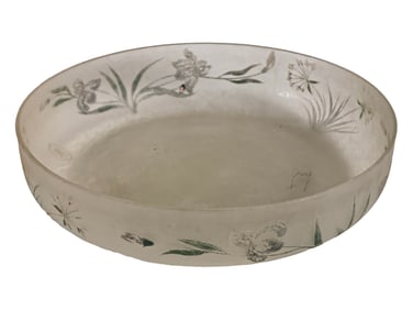 Vintage Etched Flowers Frosted Glass Bowl