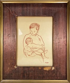 Vintage Mother & Baby Drawing, signed