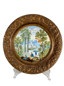 Antique Hand Painted & Framed Porcelain Plate