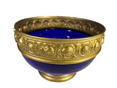 Vintage Gilt Brass & Blue Glass Bowl