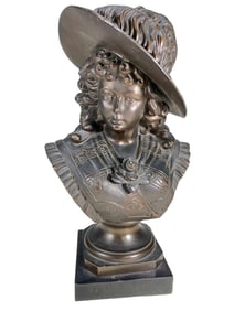 Antique Lady with Hat Spelter Bust